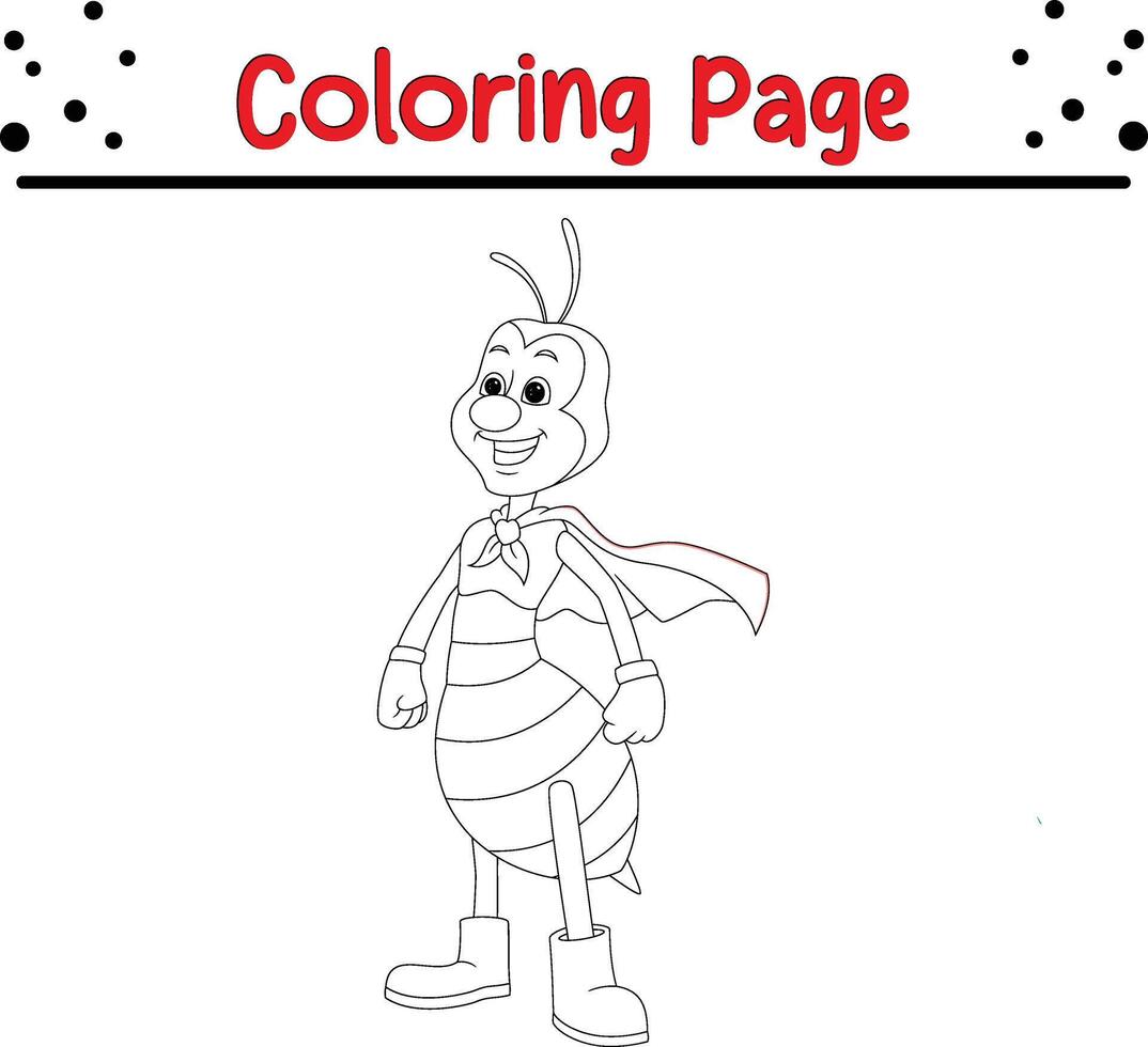 cute bee superhero costume coloring book page for kids vector