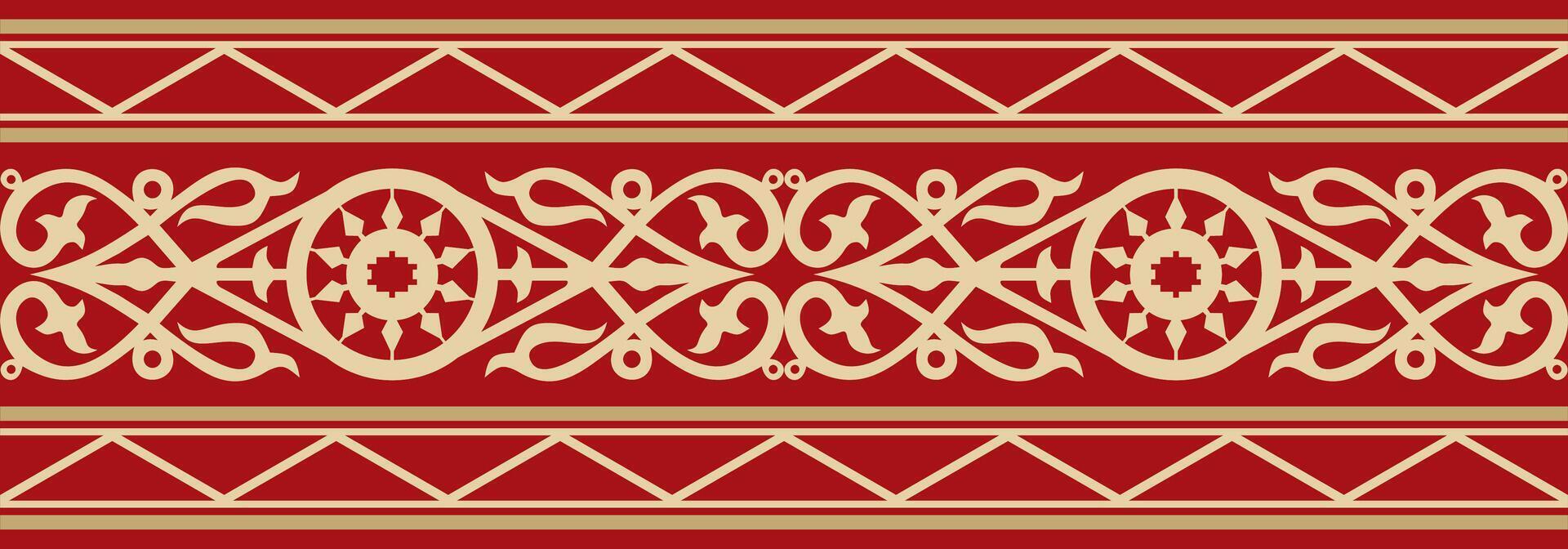 oro y rojo sin costura yakuto ornamento. interminable borde, marco de el del Norte pueblos de el lejos este vector