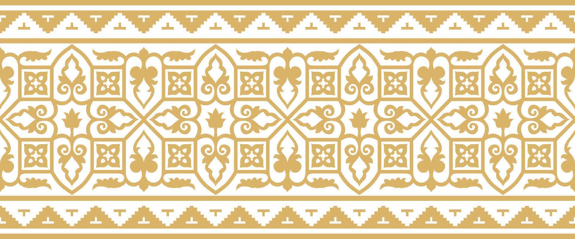 golden seamless Byzantine border, frame. Endless Greek pattern, Drawing of the Eastern Roman Empire. Decoration of the Russian Orthodox Church. vector