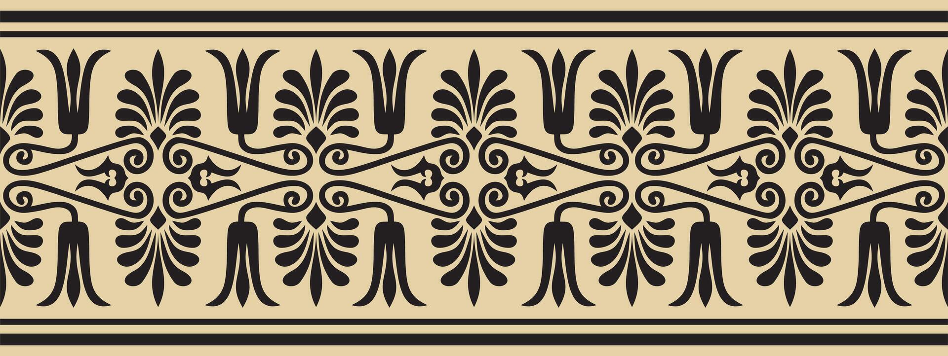 golden and black seamless ornament of ancient Greece. Classic Endless pattern frame border Roman Empire. vector