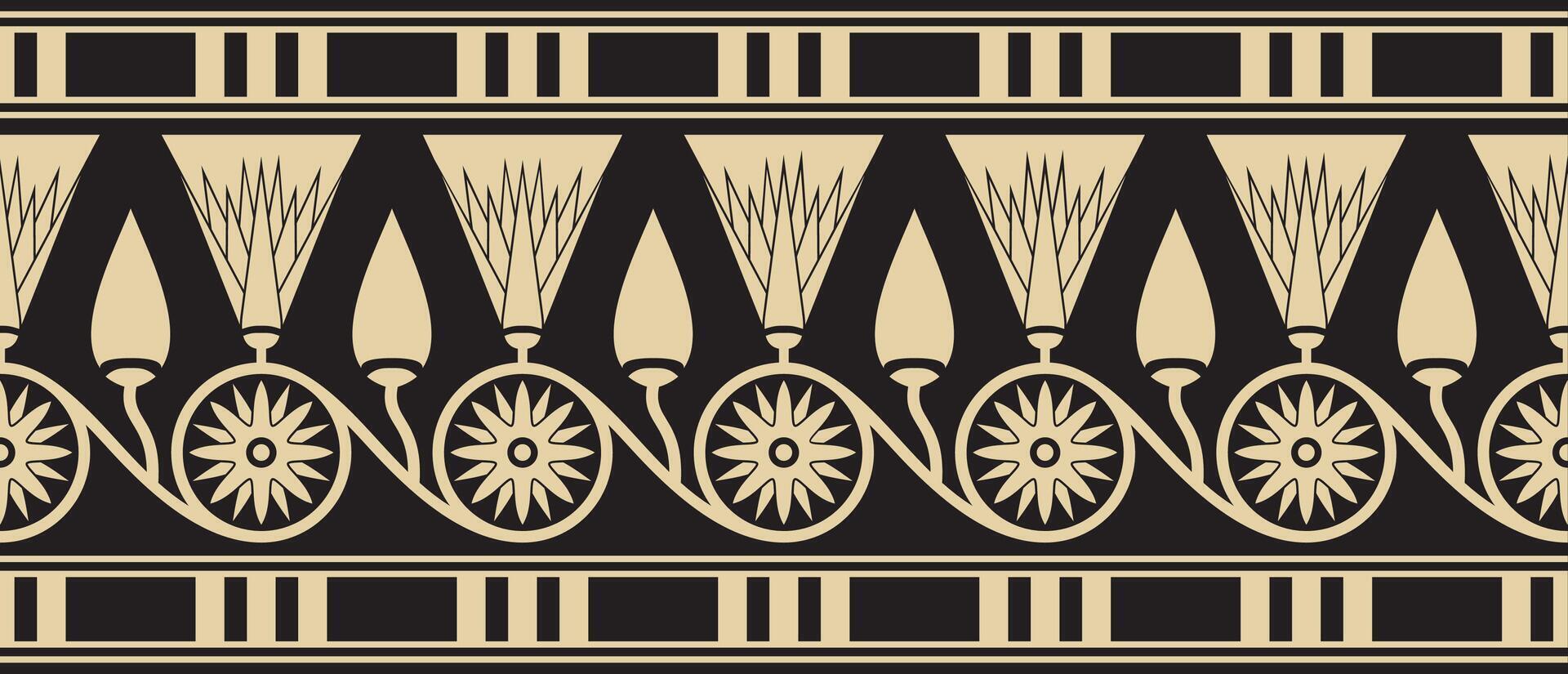 seamless gold and black Egyptian ornament. Endless border, ancient Egypt frame vector