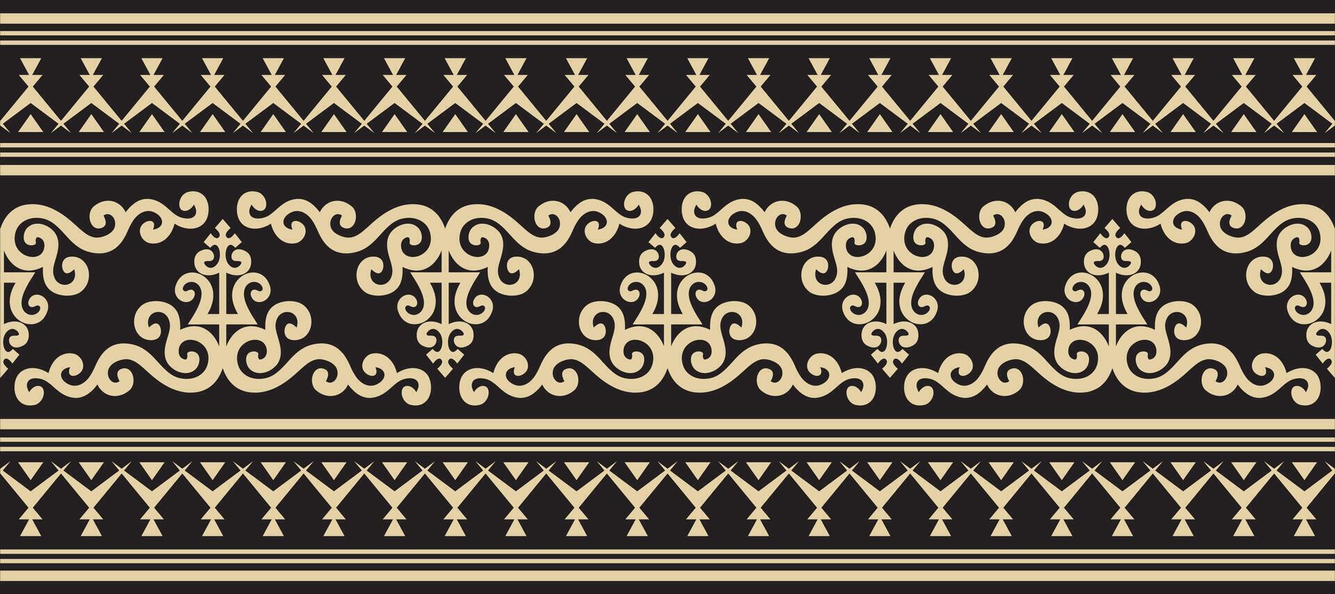 gold and black seamless Yakut ornament. Endless border, frame of the northern peoples of the Far East vector