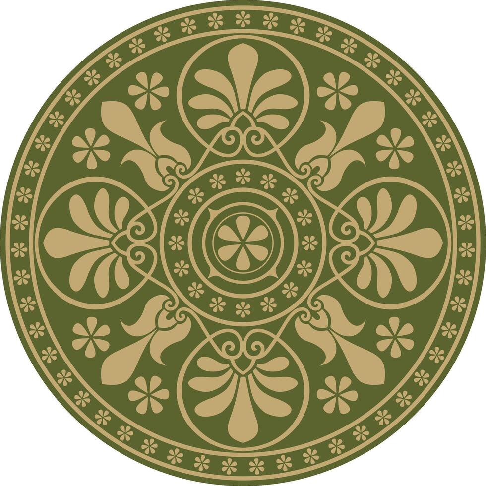 gold with green classic Greek round ornament. Circle of Ancient Greece and the Roman Empire. Byzantine painting of walls, floors and ceilings. Decoration of European palaces vector