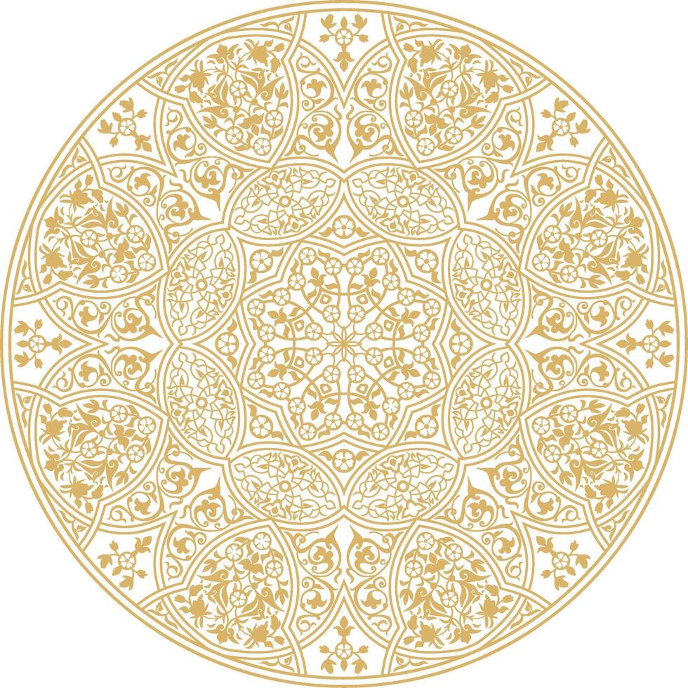 oro Arábica nacional redondo ornamento. étnico círculo, oriental y africano pueblos de Asia, Persia, irán, Irak, Siria. vector