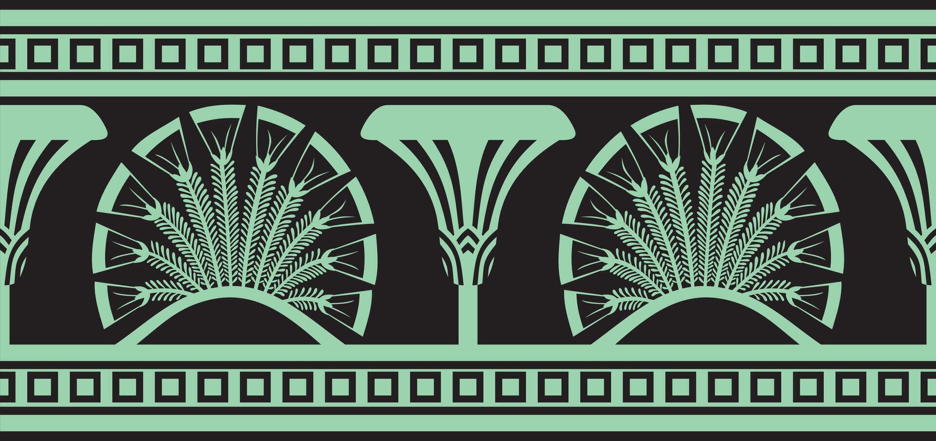 green seamless Egyptian ornament. Endless border, Ancient Egypt frame. vector