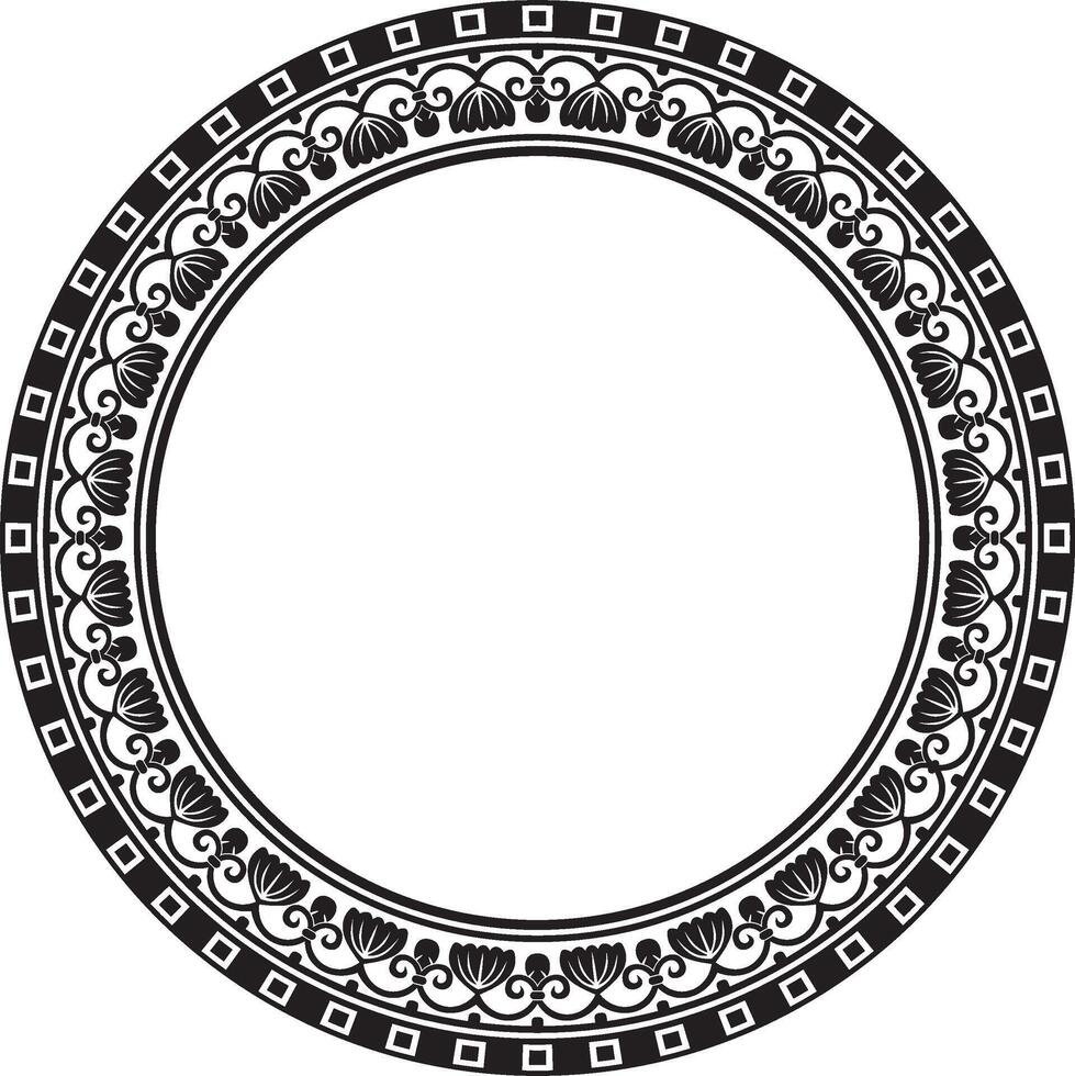 black monochrome round ornament ring of ancient Greece. Classic pattern frame border Roman Empire. vector