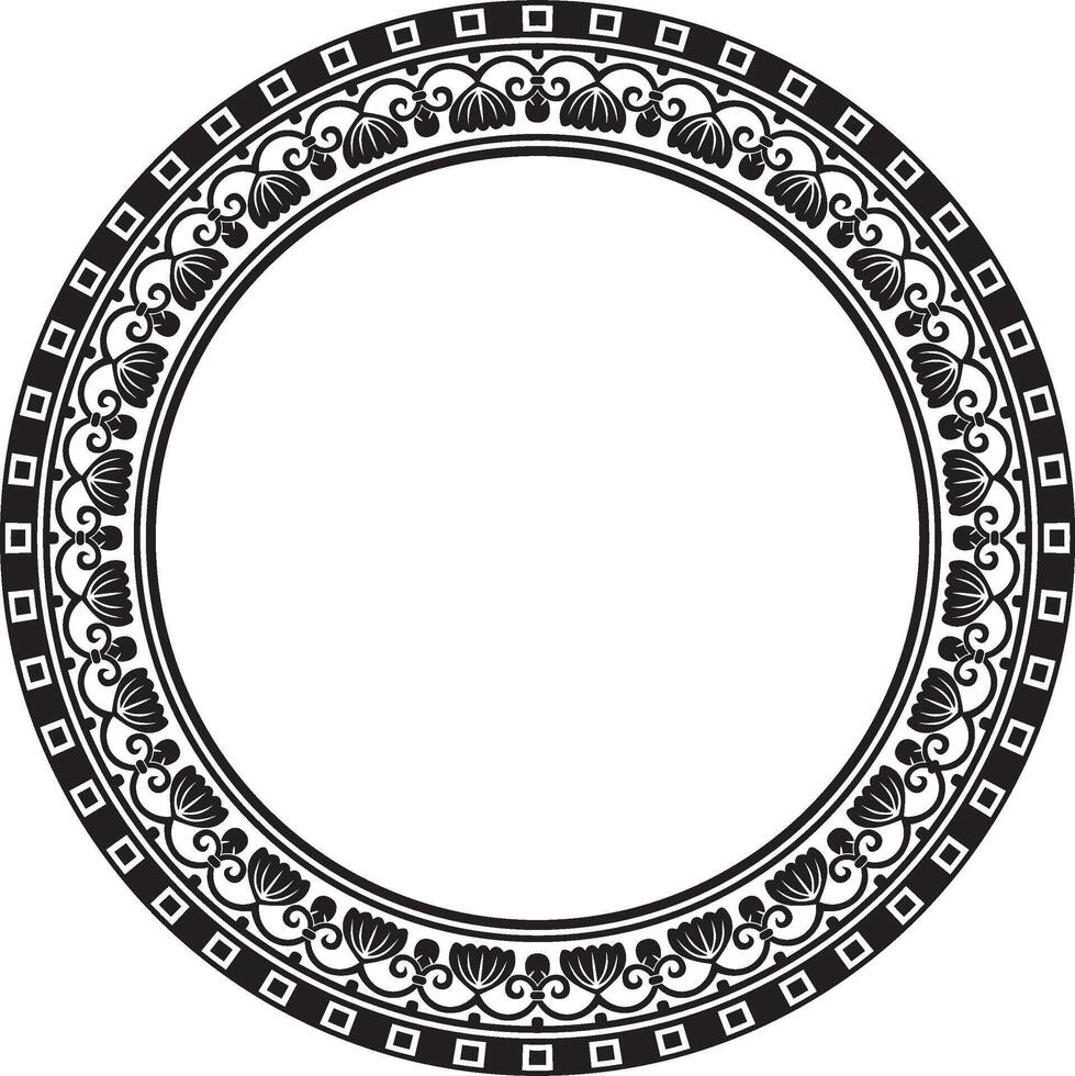 black monochrome round ornament ring of ancient Greece. Classic pattern frame border Roman Empire. vector