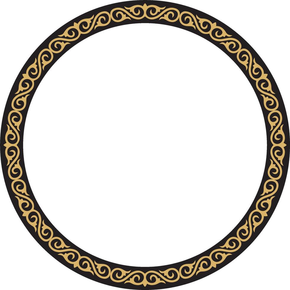 round golden Kazakh national frame. Ornamental circle. Ethnic pattern of nomadic peoples of the Great Steppe, Kyrgyz, Mongols, Bashkirs, Buryats, Kalmyks vector