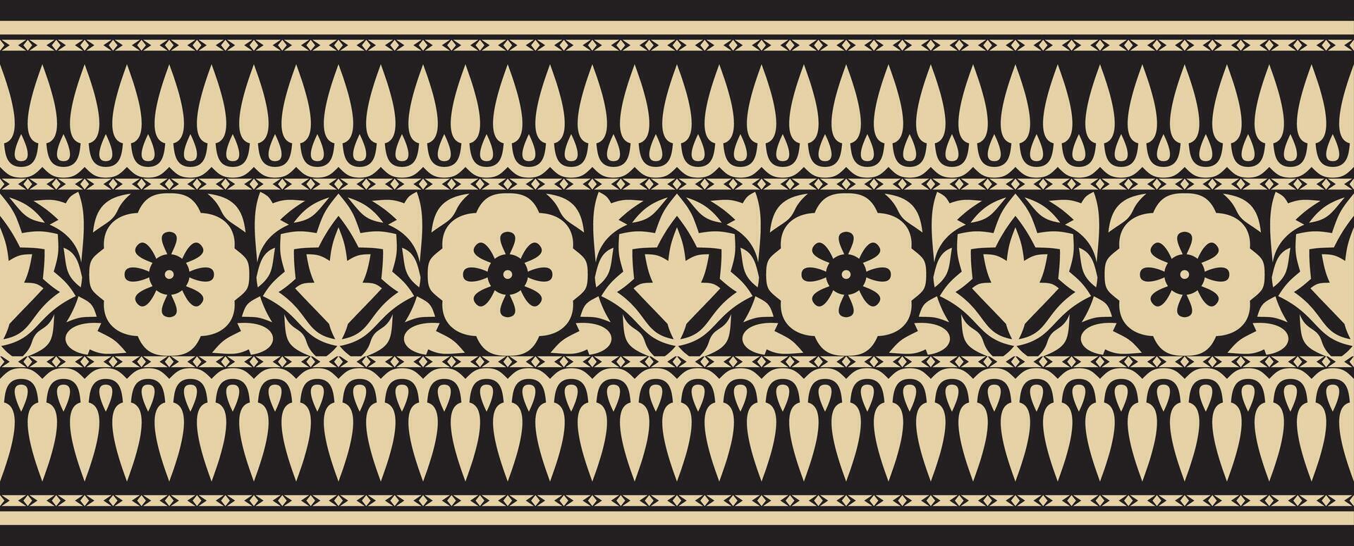 seamless national Indian ornament. golden with black endless border, frame. vector