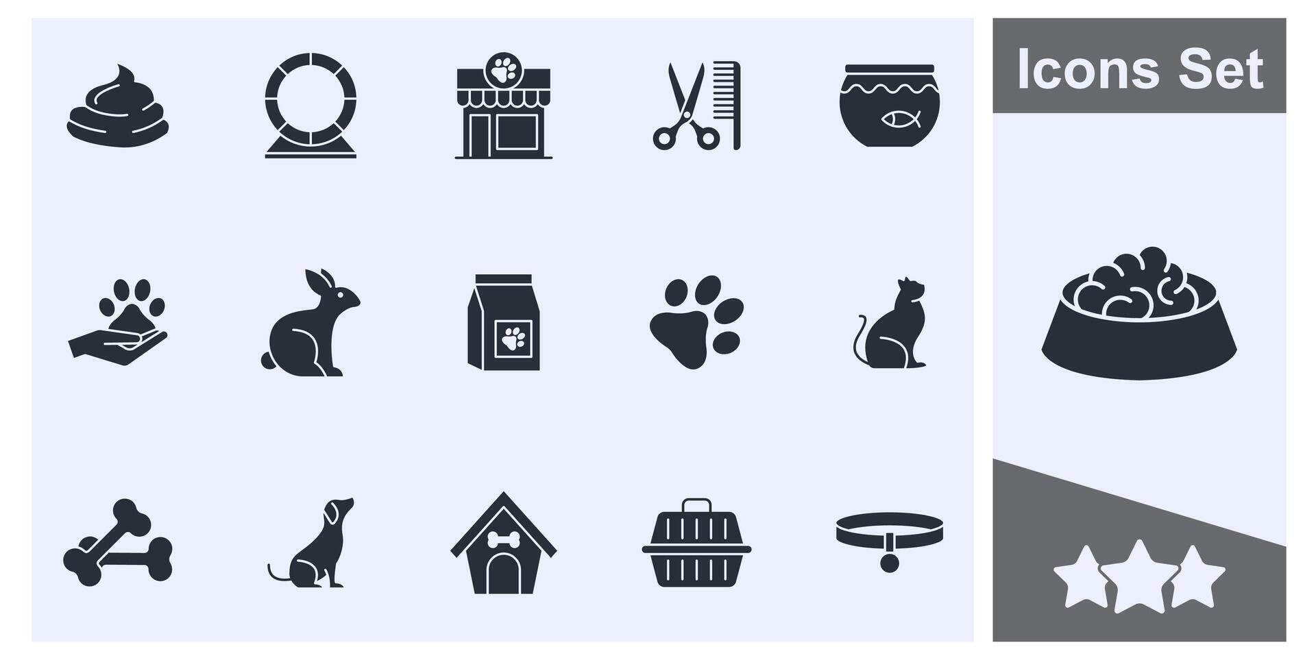 Pet, vet, pet shop, types of pets icon set symbol collection, logo isolated illustration vector