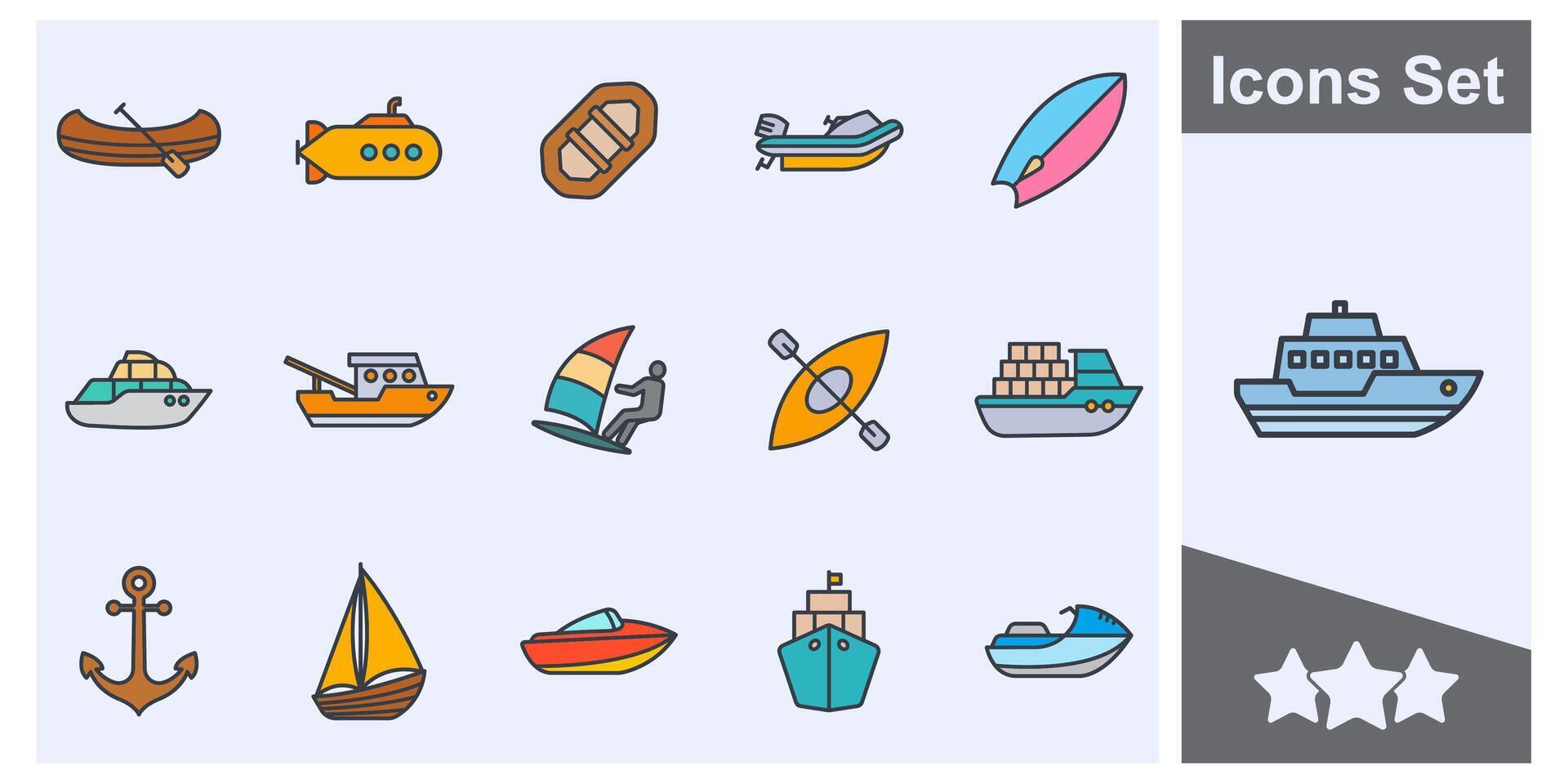 water transport icon set symbol collection, logo isolated illustration vector