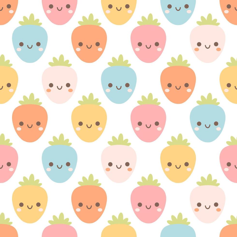 Seamless pattern with cute cartoon strawberry characters. Fruit seamless pattern vector