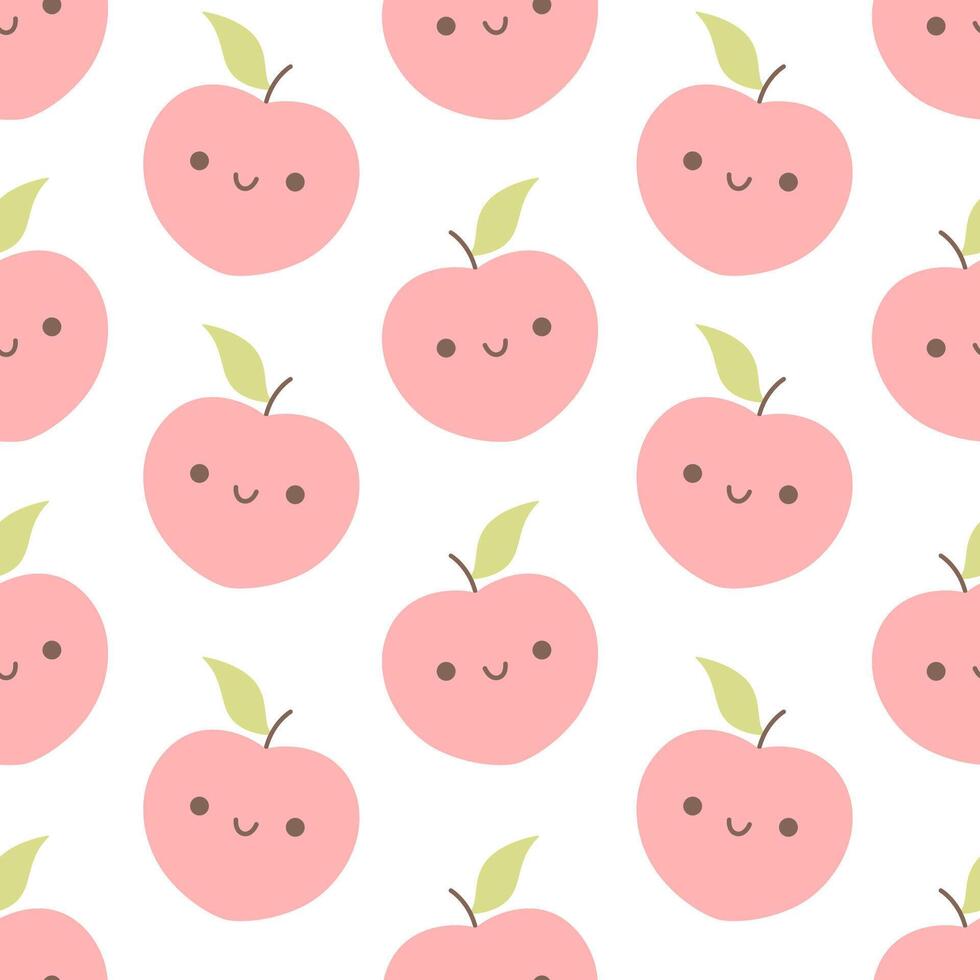 Seamless pattern with cute cartoon peach characters. Fruit seamless pattern vector