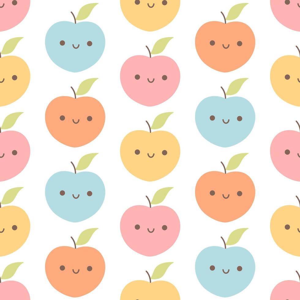 Seamless pattern with cute cartoon peach characters. Fruit seamless pattern vector