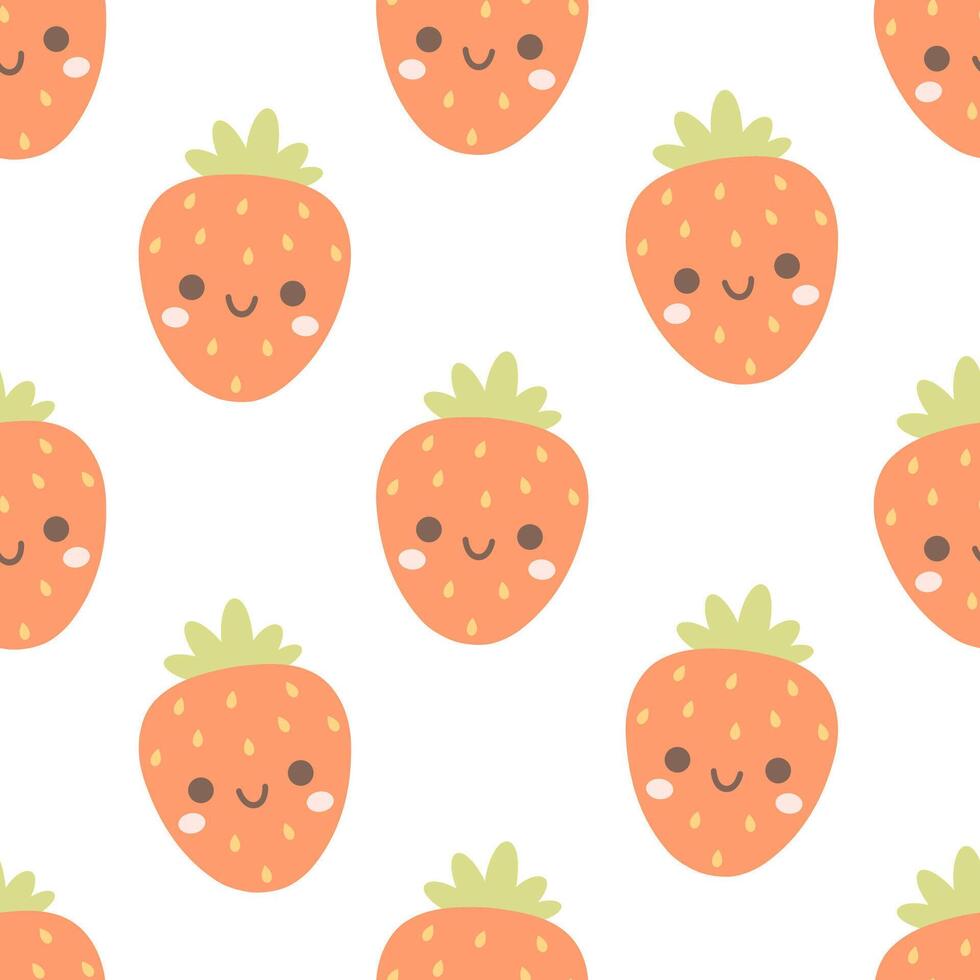 Seamless pattern with cute cartoon strawberry characters. Fruit seamless pattern vector