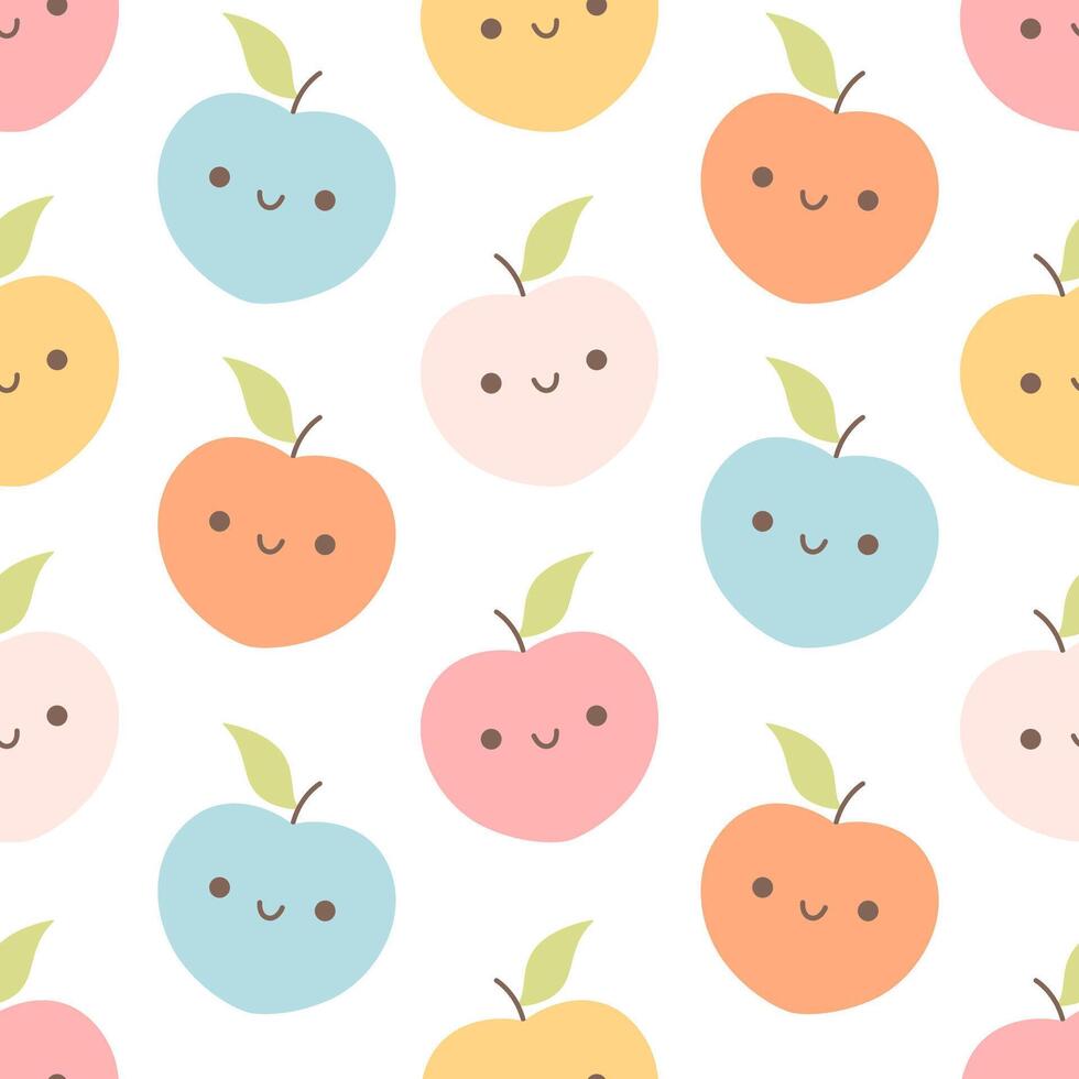 Seamless pattern with cute cartoon peach characters. Fruit seamless pattern vector