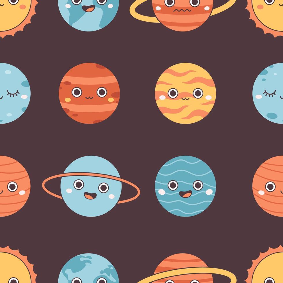 Seamless pattern with planets characters. Printing on textiles, wallpaper, wrapping paper vector