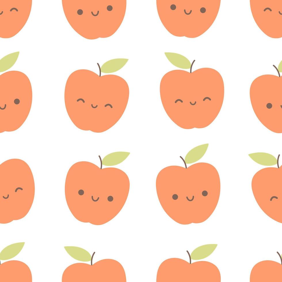 Seamless pattern with cute cartoon apple characters. Fruit seamless pattern vector