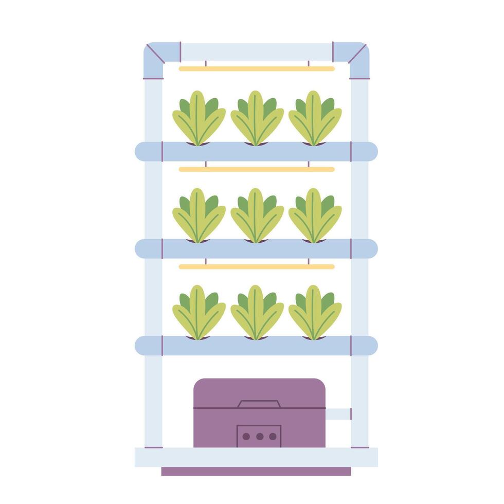 Hydroponics technology for plants growing. Vertical farming. Smart farm vector