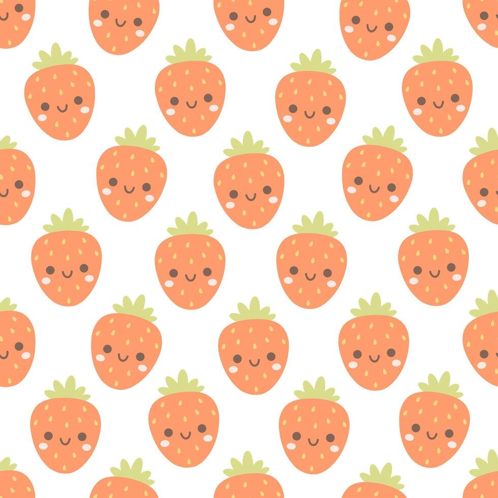 Seamless pattern with cute cartoon strawberry characters. Fruit seamless pattern vector