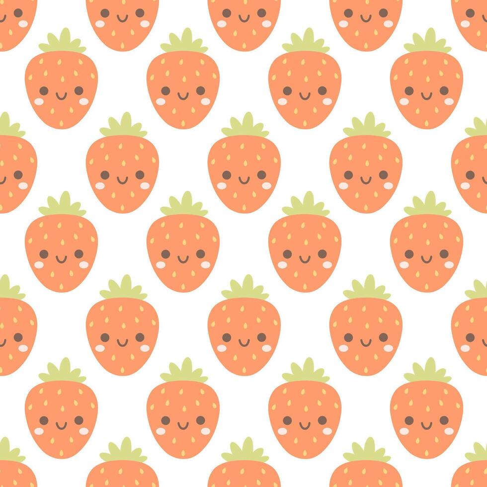 Seamless pattern with cute cartoon strawberry characters. Fruit seamless pattern vector