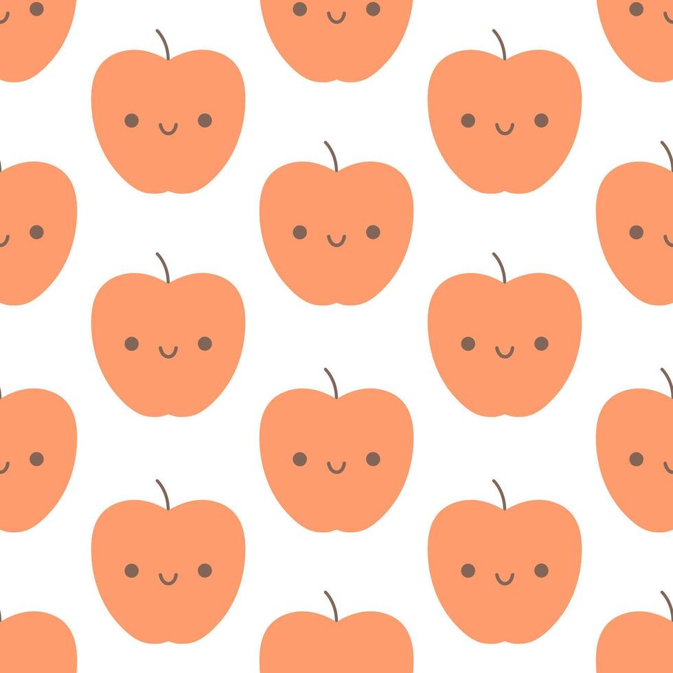 sin costura modelo con linda dibujos animados manzana caracteres. Fruta sin costura modelo vector