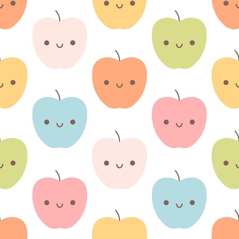 Seamless pattern with cute cartoon apple characters. Fruit seamless pattern vector