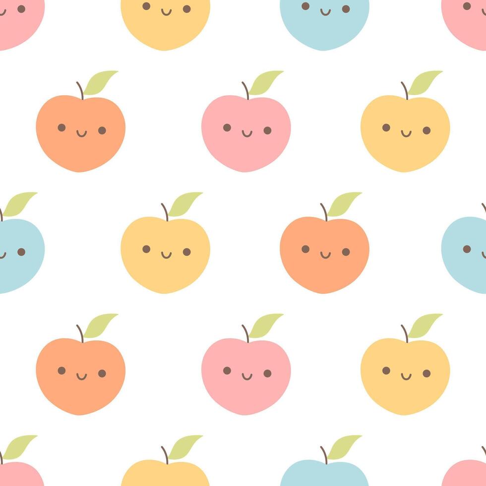 Seamless pattern with cute cartoon peach characters. Fruit seamless pattern vector