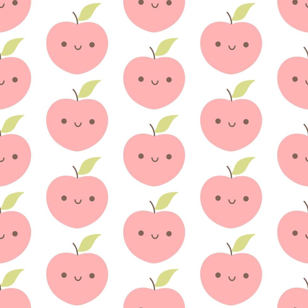 Seamless pattern with cute cartoon peach characters. Fruit seamless pattern vector
