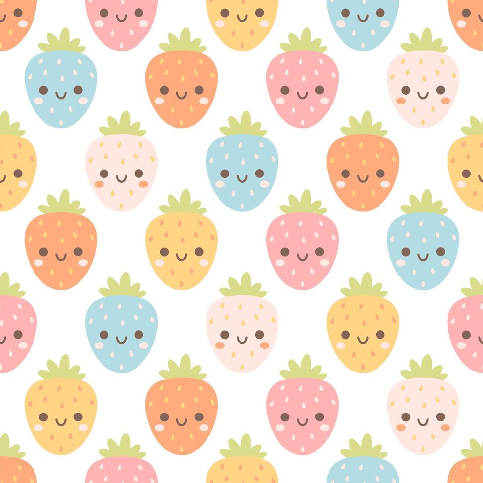 Seamless pattern with cute cartoon strawberry characters. Fruit seamless pattern vector