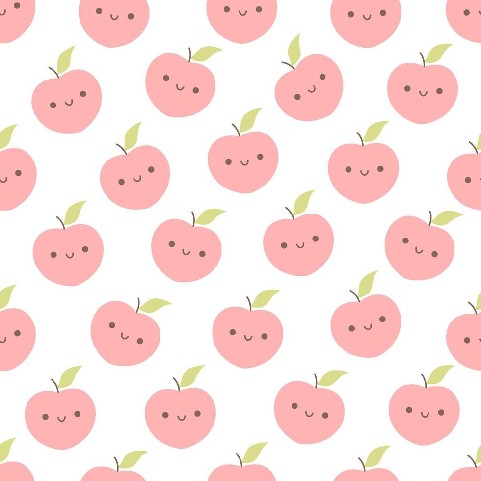 Seamless pattern with cute cartoon peach characters. Fruit seamless pattern vector