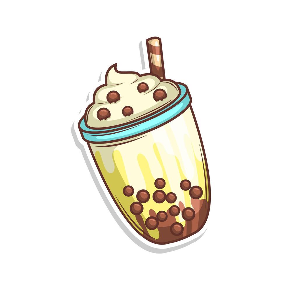 Bubble tea sticker cartoon. hand draw illustration art vector