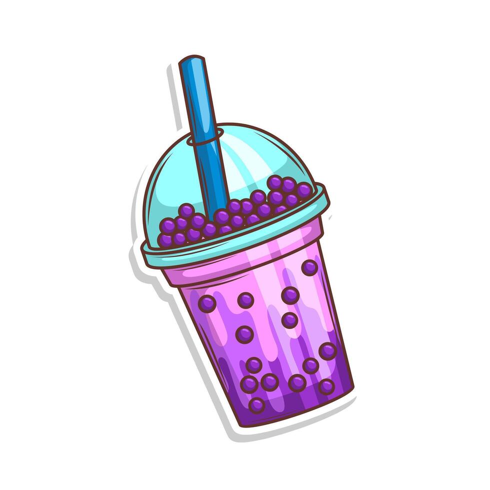 Bubble tea sticker cartoon. hand draw illustration art vector