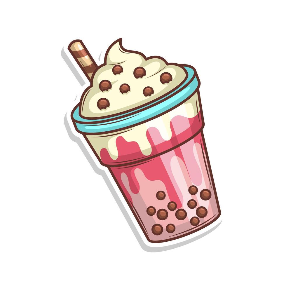 Bubble tea sticker cartoon. hand draw illustration art vector