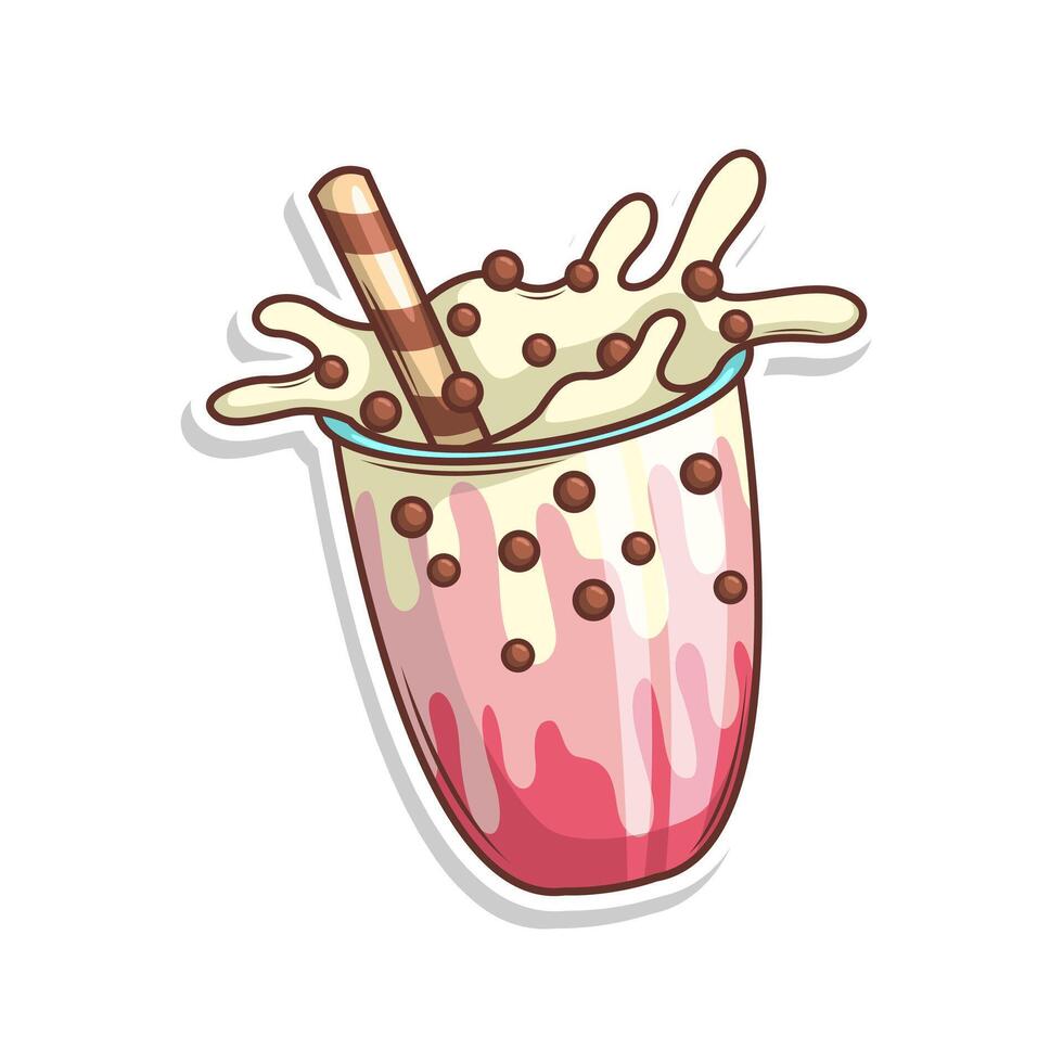 Bubble tea sticker cartoon. hand draw illustration art vector