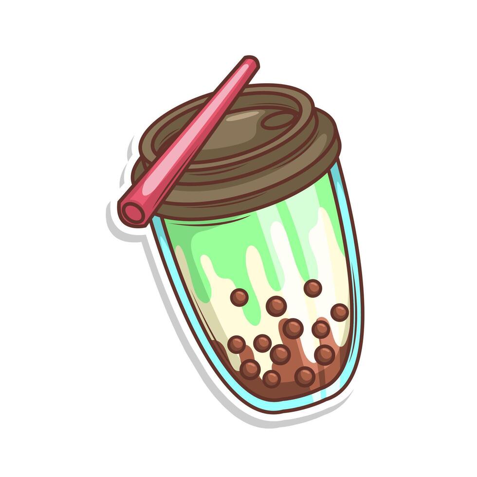 Bubble tea sticker cartoon. hand draw illustration art vector