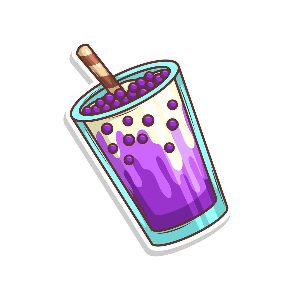 Bubble tea sticker cartoon. hand draw illustration art vector