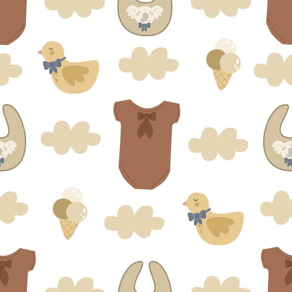 Seamless pattern with cartoon baby decor elements. vector