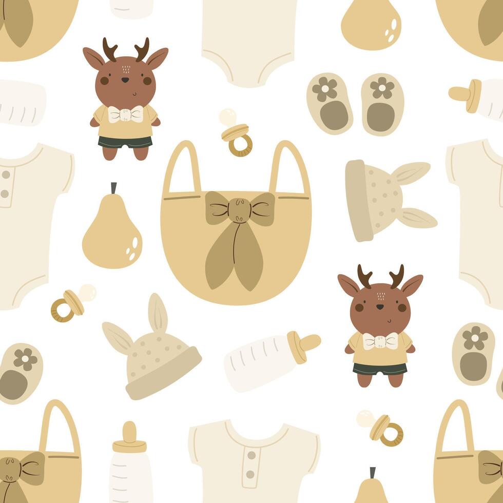 Seamless pattern with cartoon baby decor elements. vector