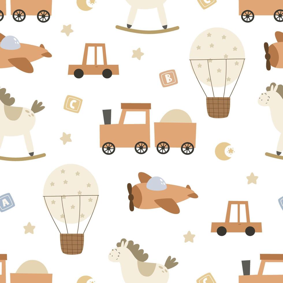 Seamless pattern with cartoon baby decor elements. vector