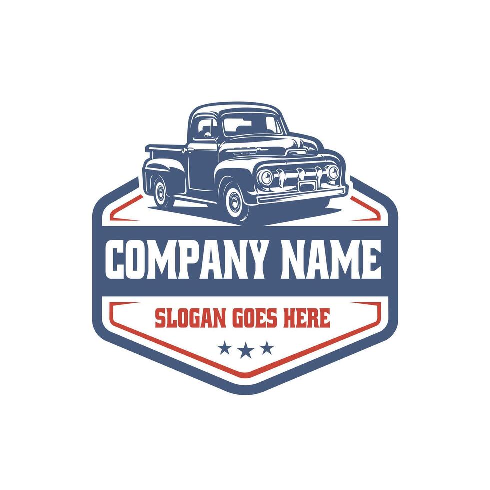 Vintage farm truck ready made emblem logo isolated. Best for agricultural and vintage restoration garage logo vector