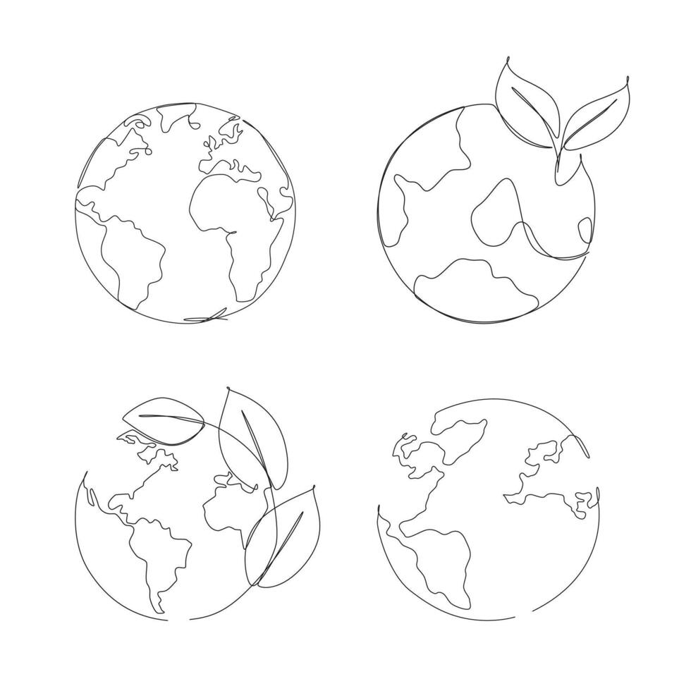 Earth continuous line drawing. environment earth illustration. flat design. eps 10. monoline. vector