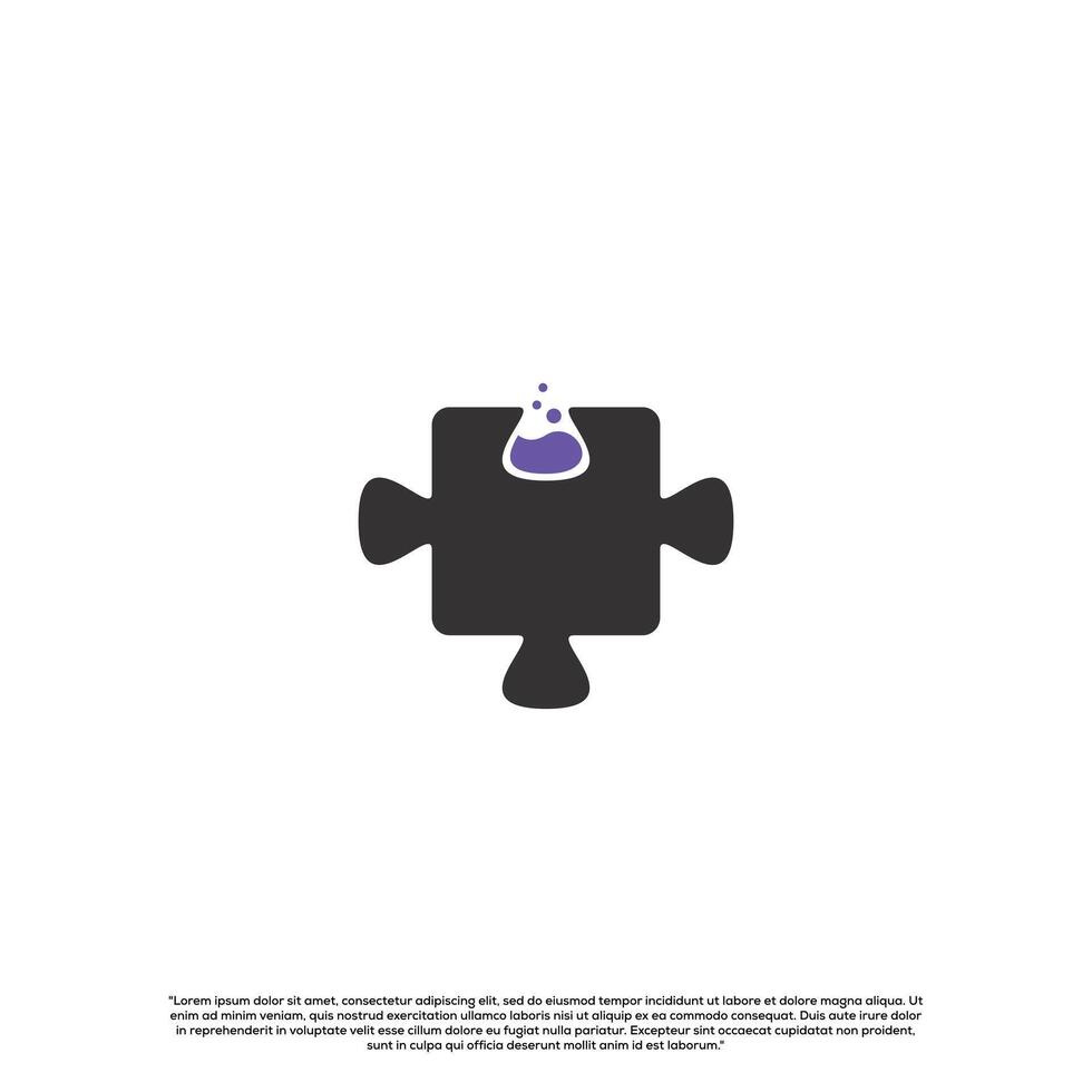Puzzle lab logo design, jigsaw combine with lab bottle logo concept vector