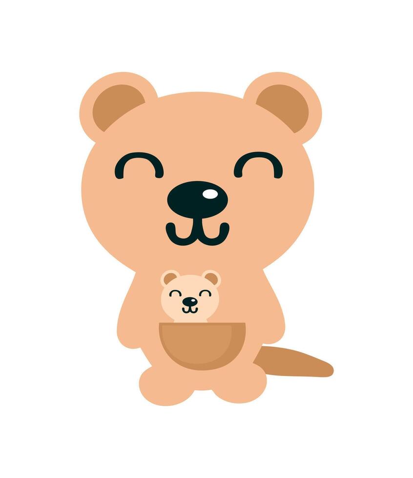 linda kawaii mano dibujado quokka con bebé. Perfecto diseño para ninguna objetivo. garabatear ilustración aislado en blanco antecedentes. vector