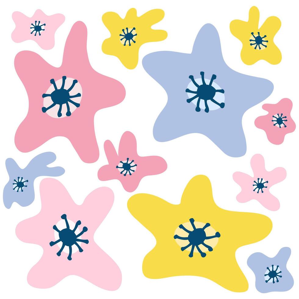 Groovy abstract doodle flowers collection. Perfect for any purpose. illustration isolated on white background vector