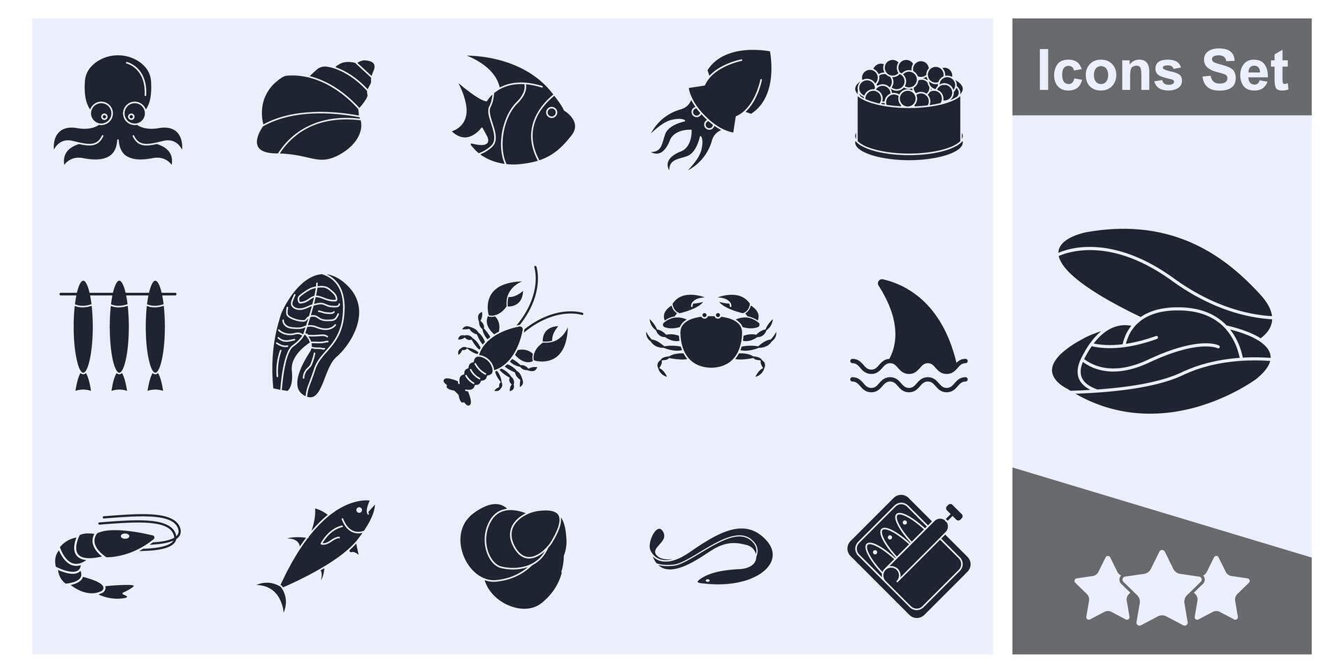 Fish and seafood icon set symbol collection, logo isolated illustration vector