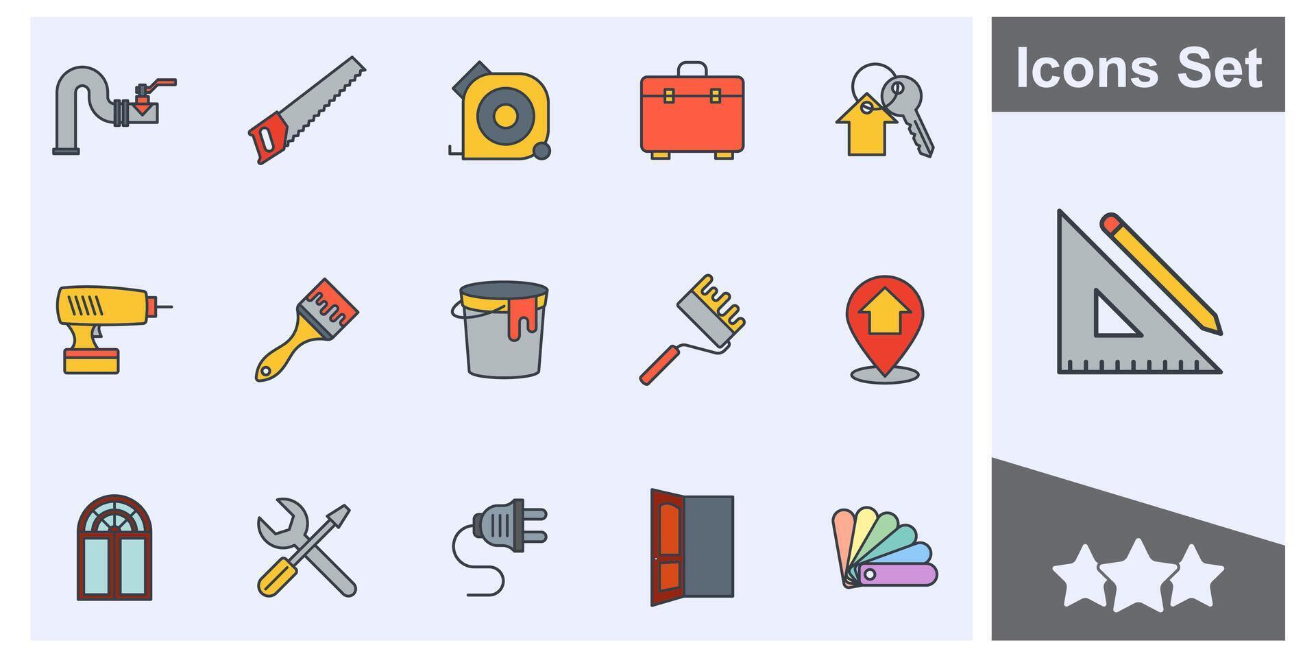 construction, renovation icon set symbol collection, logo isolated illustration vector