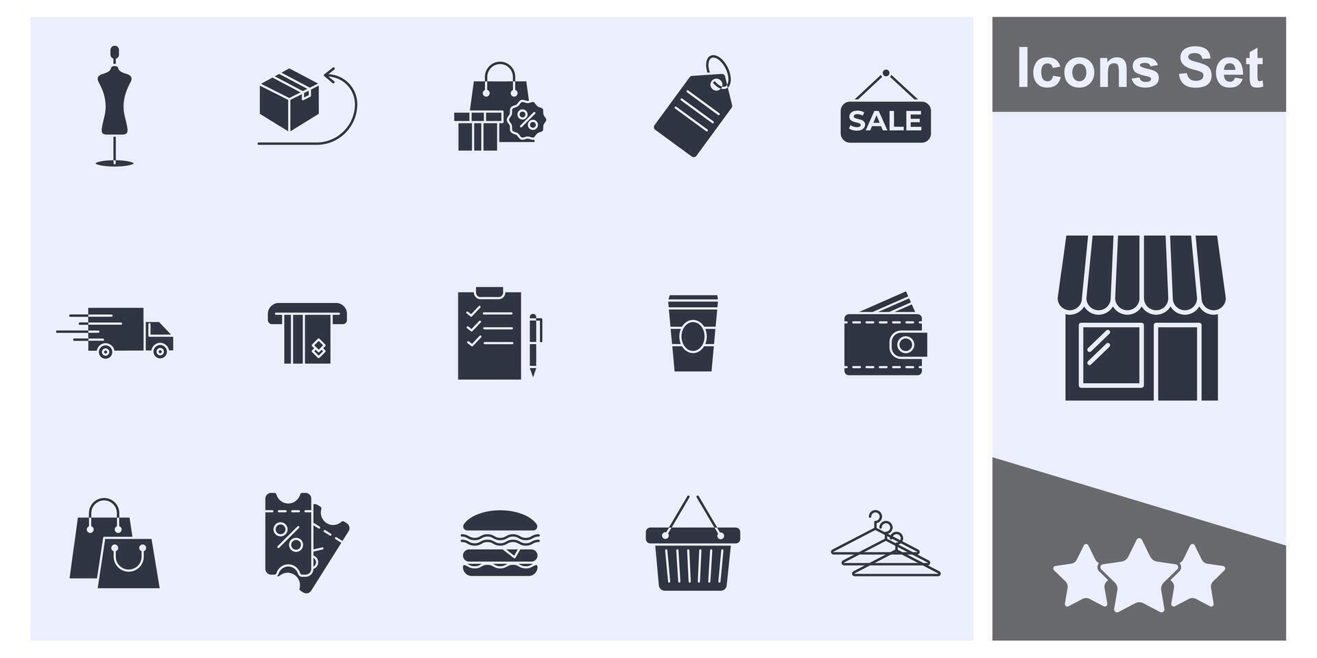 Shopping malls, retail icon set symbol collection, logo isolated illustration vector