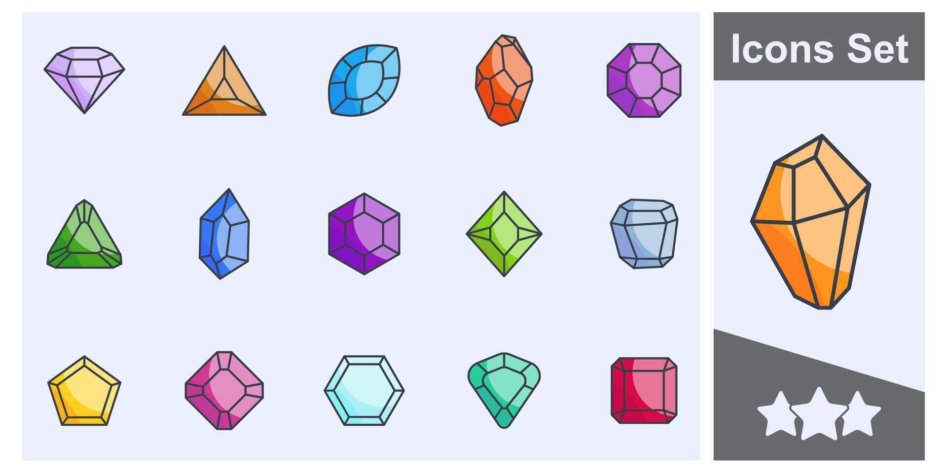 Diamond, gems, jewel crystal stones icon set symbol collection, logo isolated illustration vector