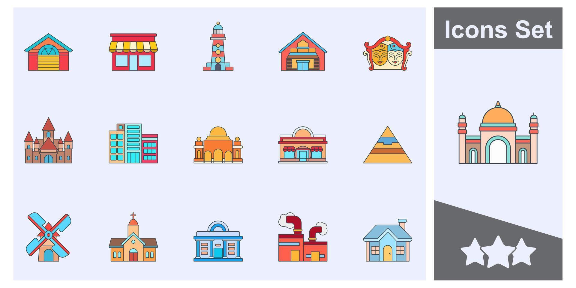 Building icon set symbol collection, logo isolated illustration vector